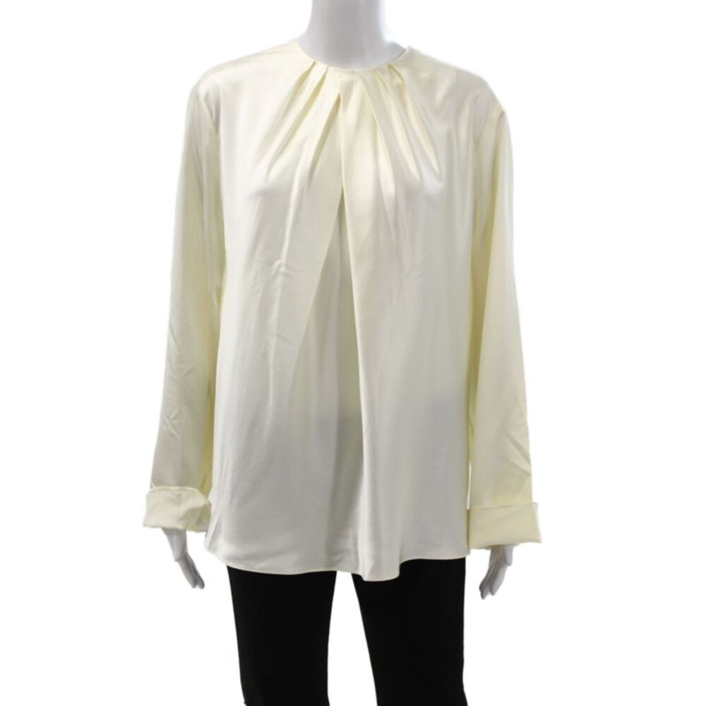 Lily Silk Women Basic Silk Round Neck Long Sleeve Blouse Ivory Size L